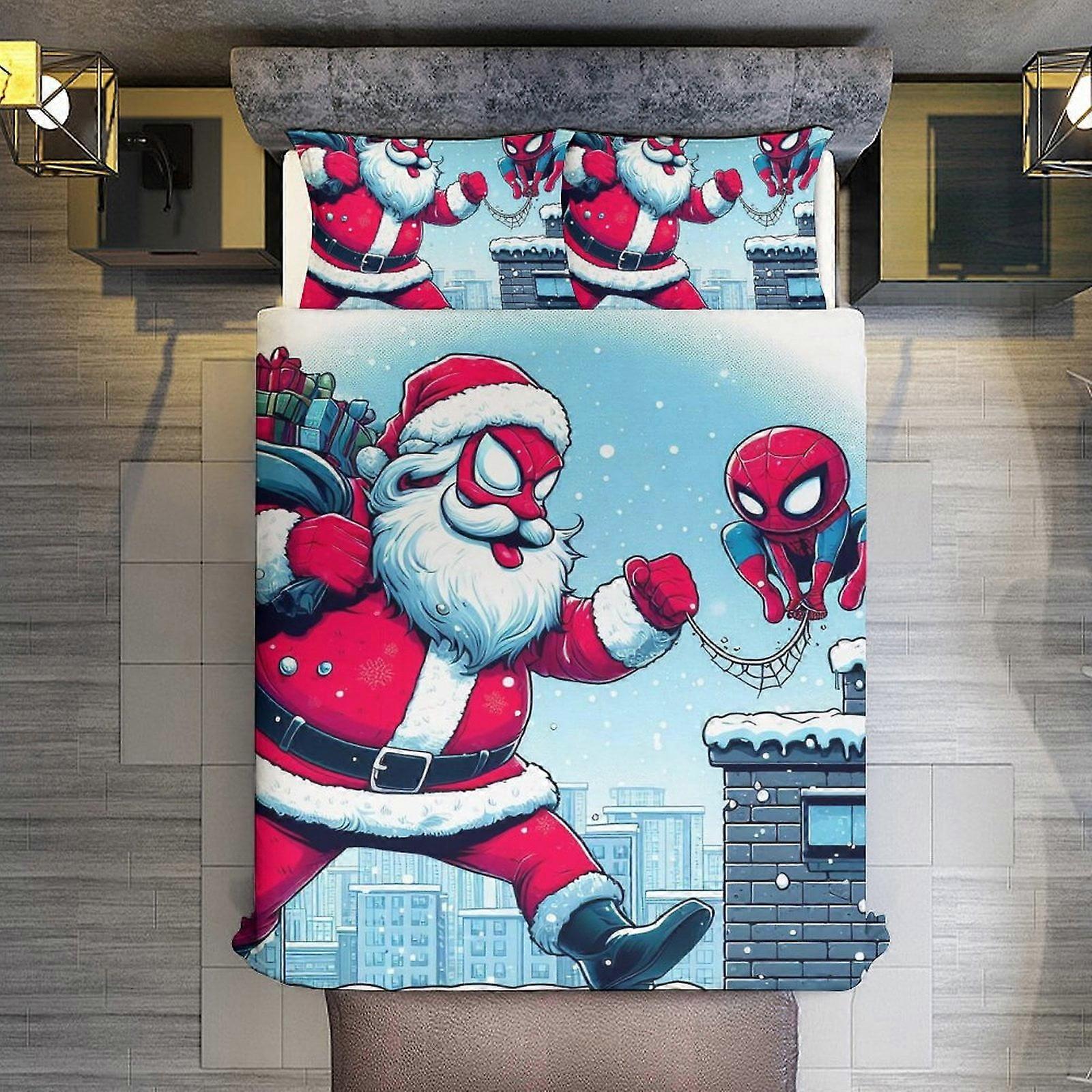 v3092  Bed Sheets Bedding 3 Piece Bedding Set,Santa Claus And Spider-Man Comforter Set for Kids Boys Teen Men Tween 3D Lightweight Microfiber Bedding 