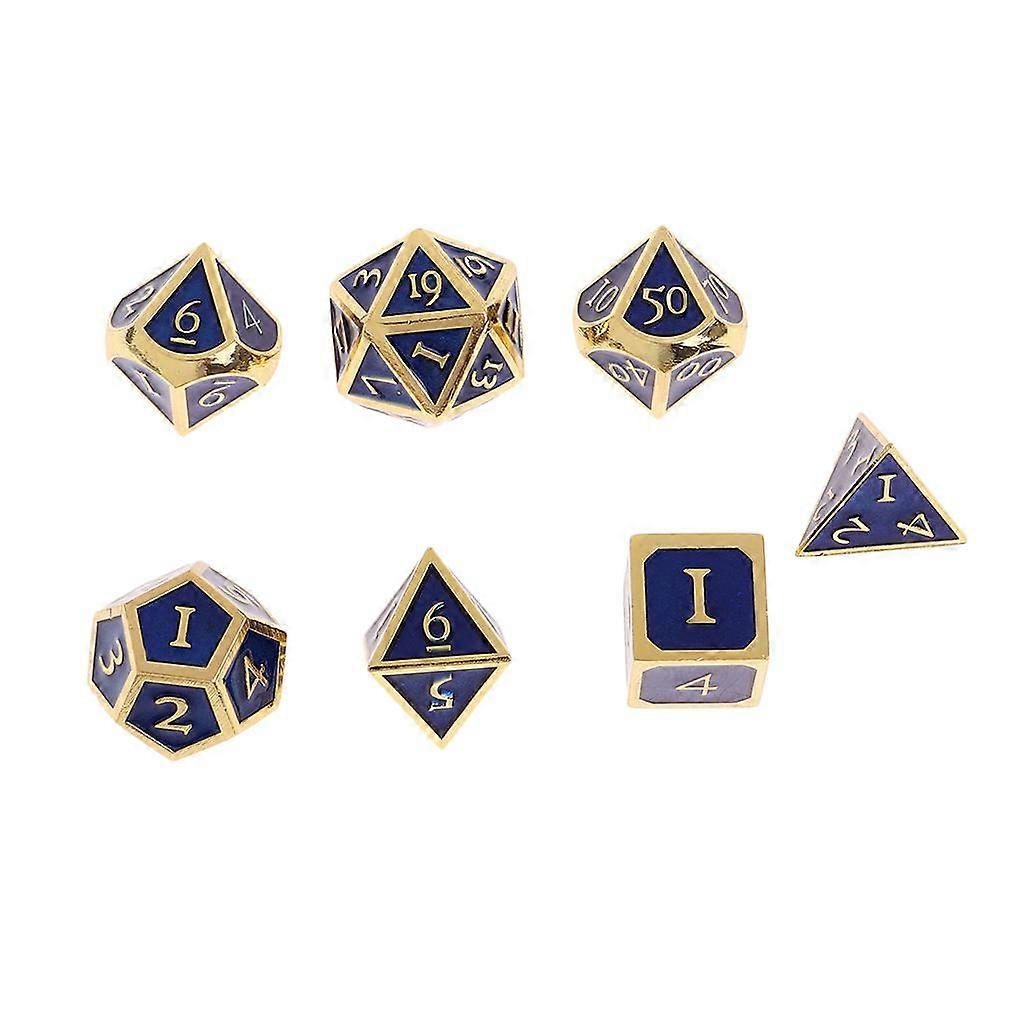 7PCS/Set Multi-sided Dice D&D Game Colored Polyhedral Dice Gold-royalblue