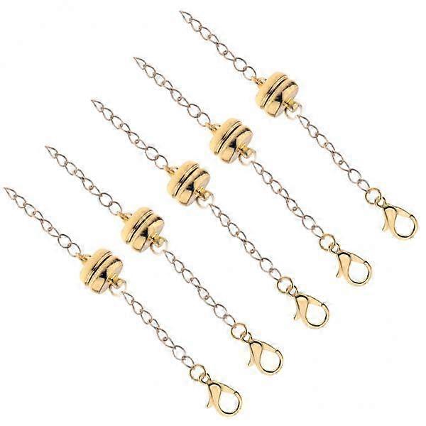 2x5 Pieces Copper Round Magnetic Clasps Connector with Extender Chain Gold