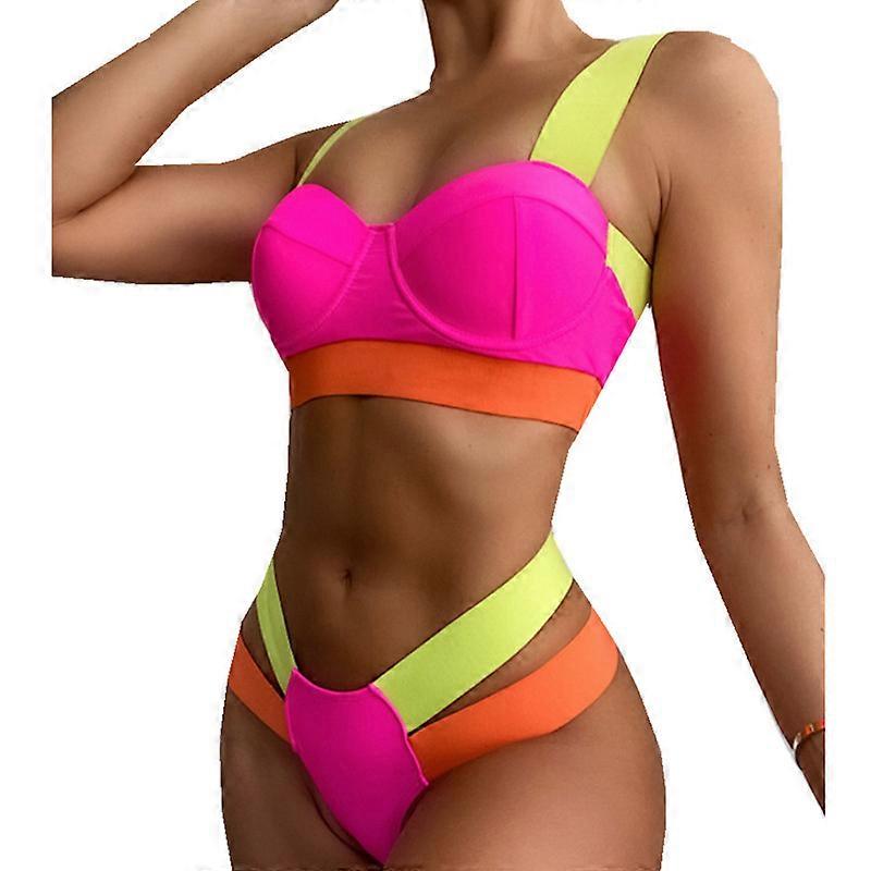 Women Bandage Bikini Set Two Piece Swimsuits Criss Cross Wrap Bathing Suits Color Block High Waist Sport Bathing Suit