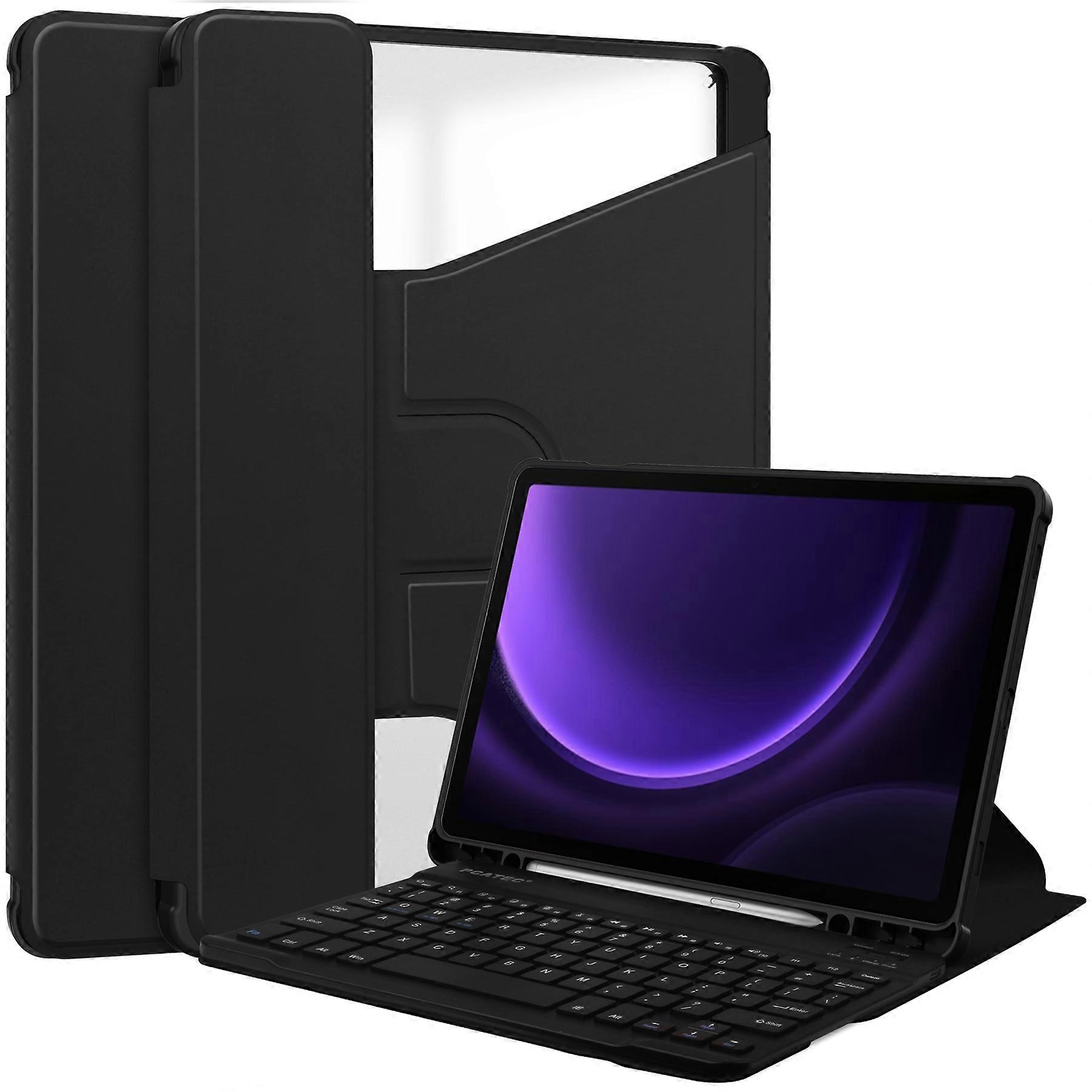 For Samsung Galaxy Tab S10 FE/ S9 FE Case Leather+Acrylic Rotary Stand Cover with Bluetooth-Compatible Keyboard
