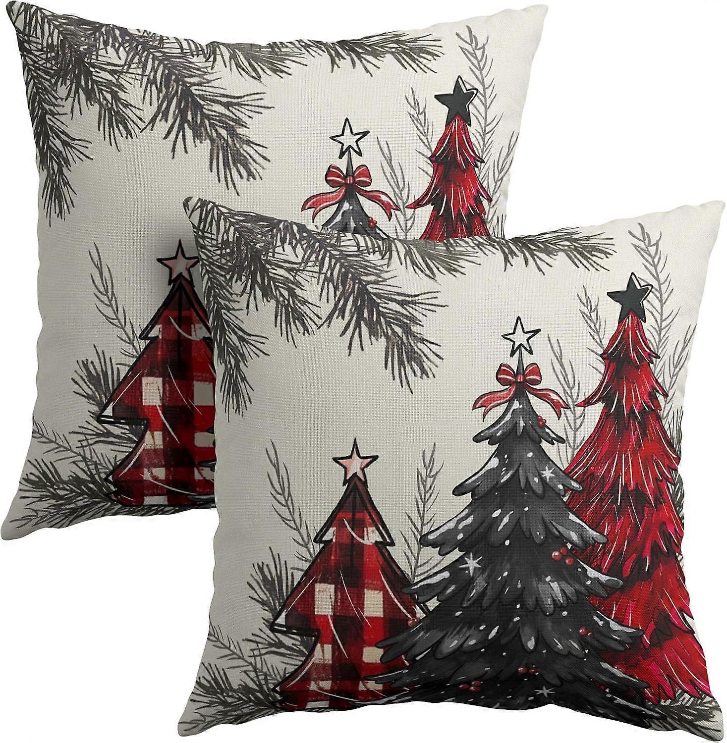Christmas Tree Pillow Covers 20x20 Inches Red Balck Xmas Tree