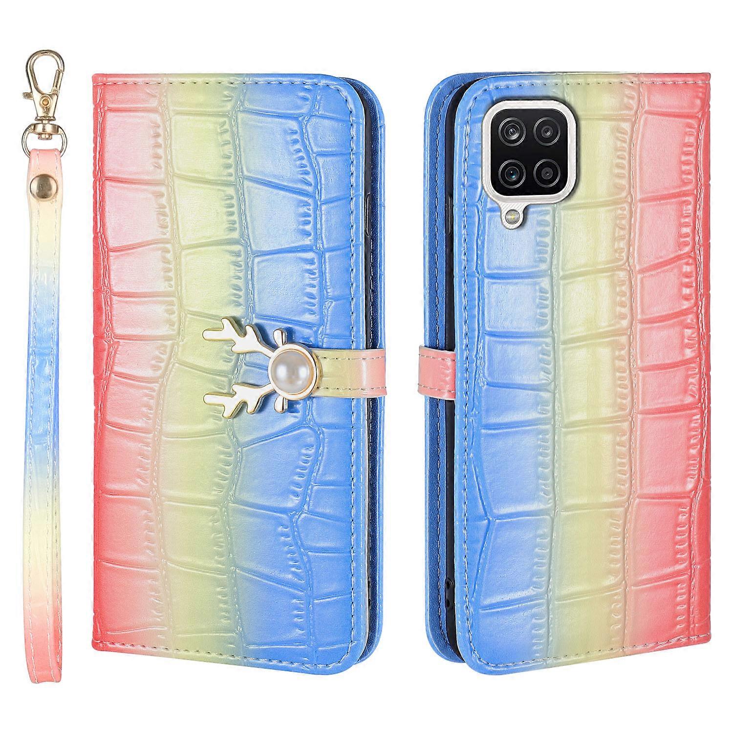 Elk Pattern Phone Case for Samsung Galaxy A22 4G with Card Holder, lanyard, PU Leather Material, Wallet Function, Corner Fall Protection