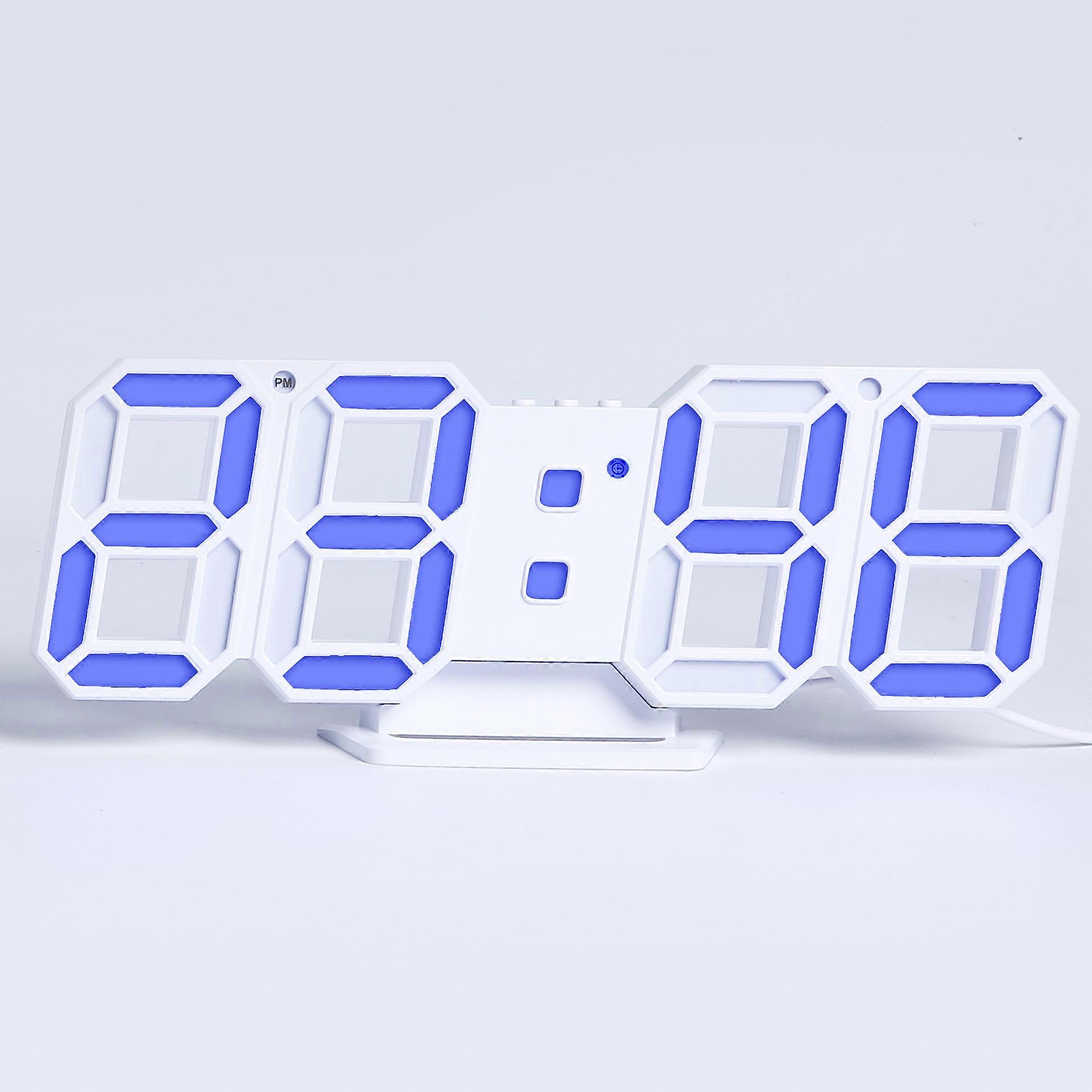 3d digital alarm clock, Led digital clock on the wall with 3 automatically adjusted brightness levels, Led electronic clock with snooze function (blue