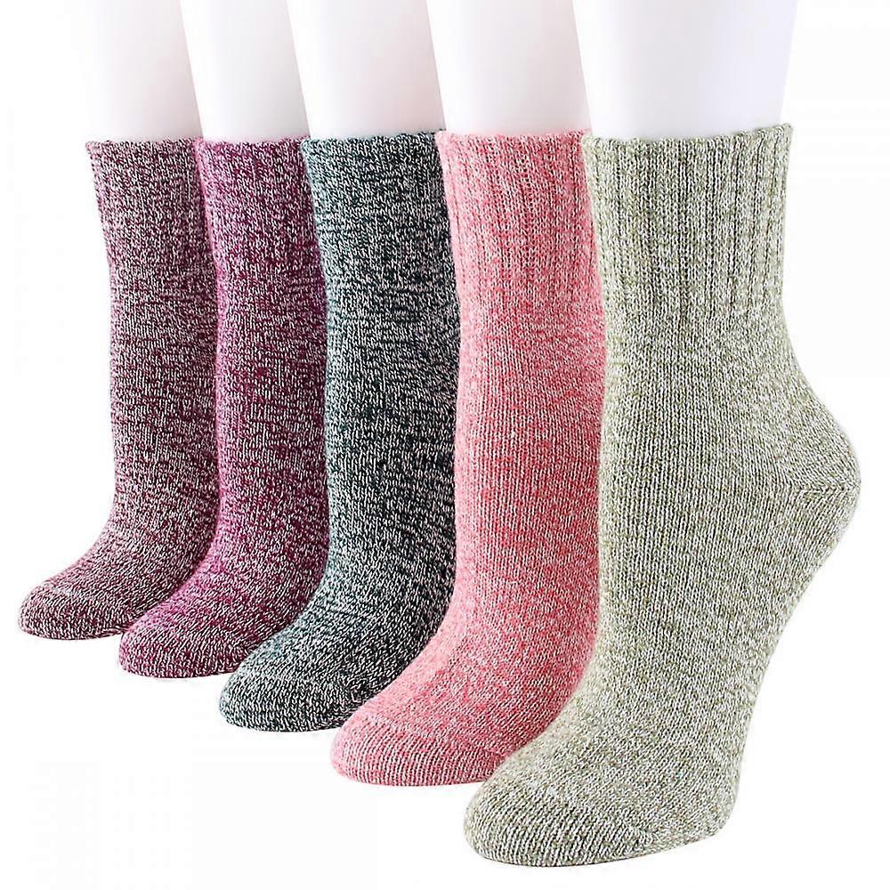 5 Pairs Women's Wool Socks, Double Needle Thick Socks, Soft Warm Solid Color Socks for Winter