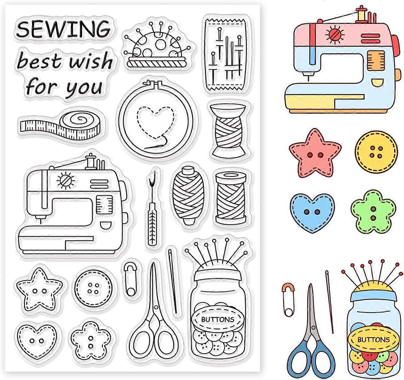 1sheet Sewing Tools Theme Clear Stamps Button Sewing Machine Silicone Stamps Needle Thread Rubber