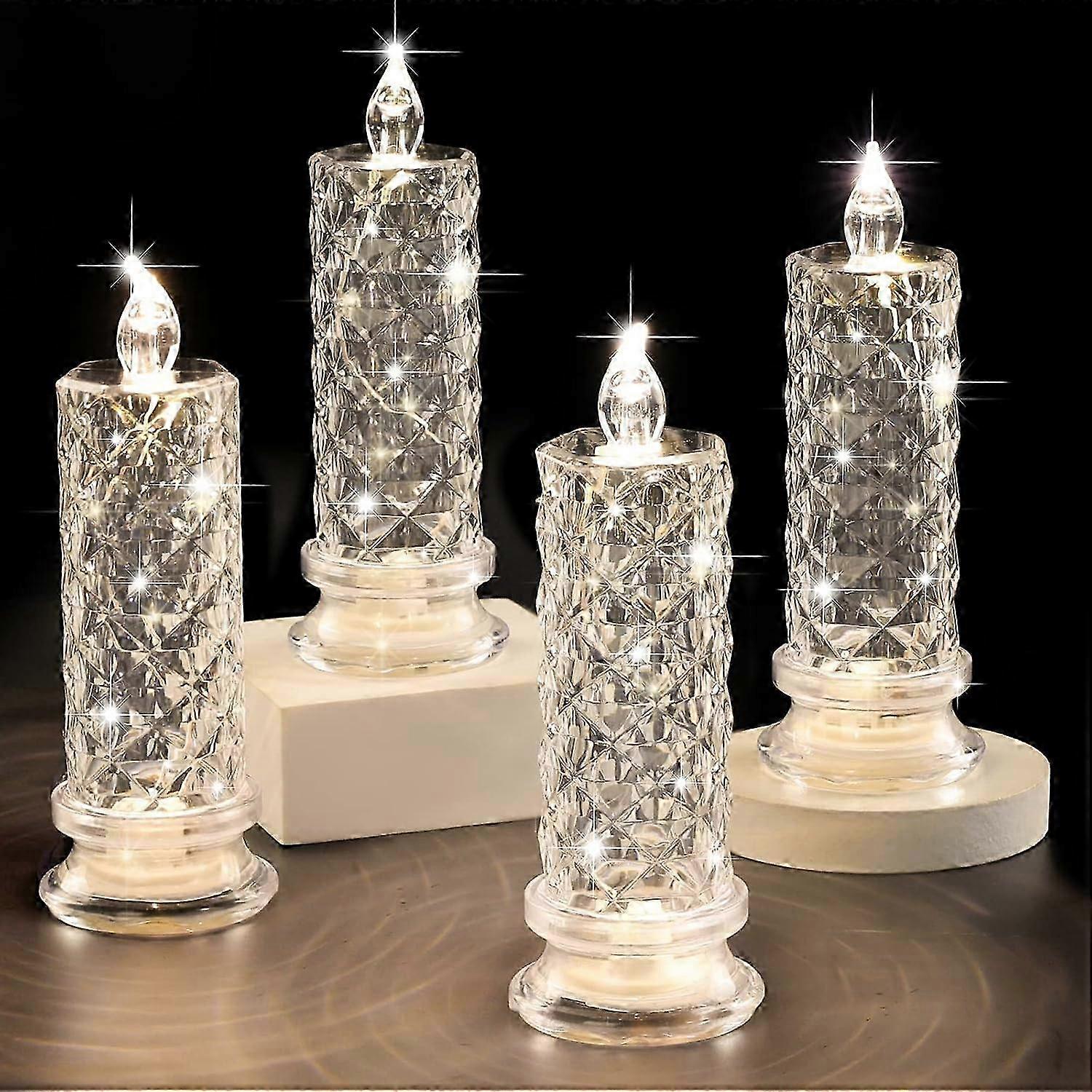 Rose Shadow LED Flameless Candles,4PCS Romantic Battery Operated Candles Led for Valentine's Day Decorations(White,18*7cm)