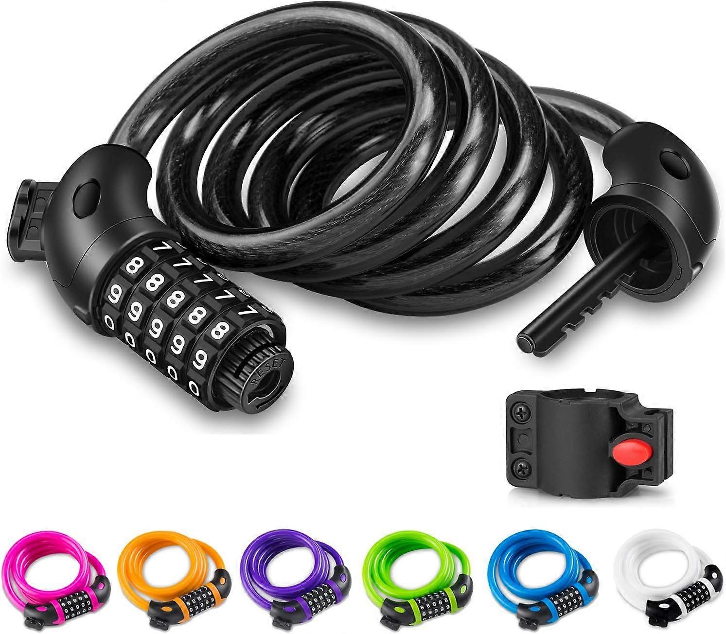 Bike Lock with 5-Digit Code, 1.2m/4ft Bicycle Lock Combination Cable Lock
