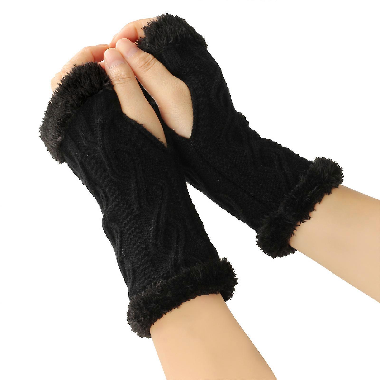 Warm Knit Fingerless Gloves Women, Thick Plush Design for Winter Comfort