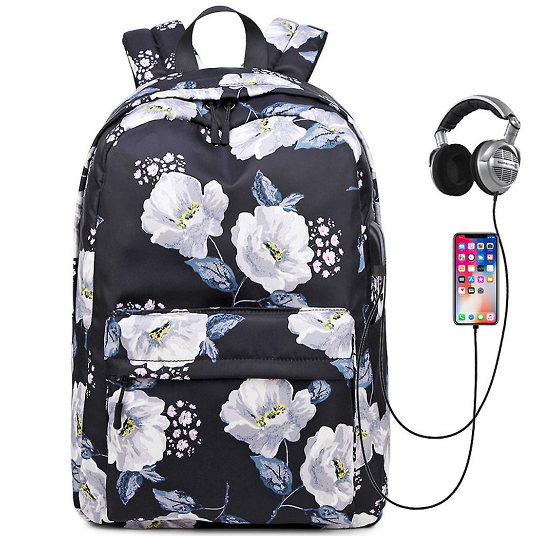 Floral Waterproof Satchel Laptop Backpack With Usb Port