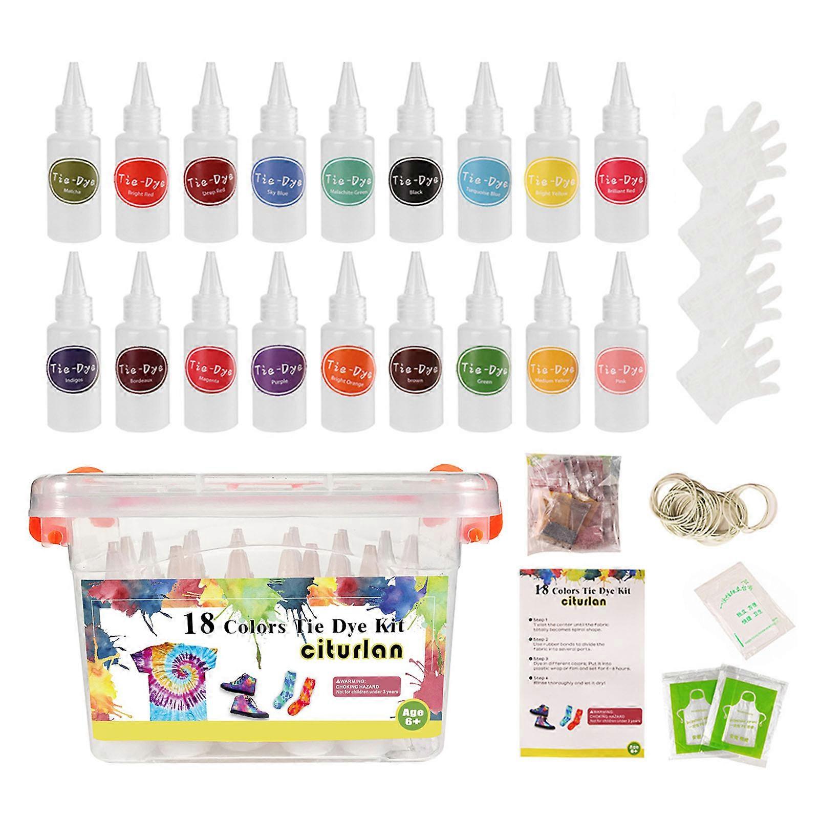 18 Colors Fabric Dye Art Set with Rubber Bands Gloves Apron and Table Cover