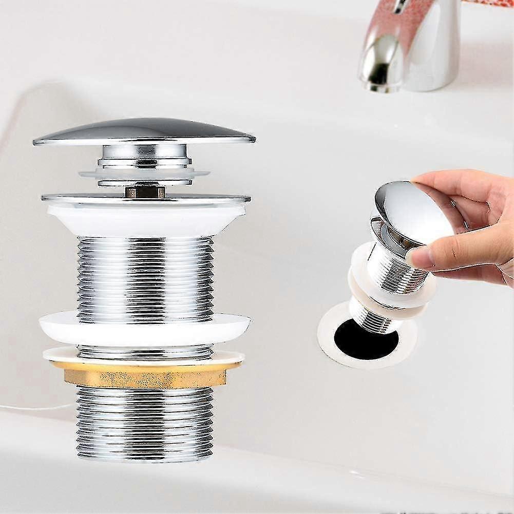 Automatic Pop Up Drain without Overflow Push Open Drain for Sink in Chromed Copper For basin without overflow (chrome without overflow)