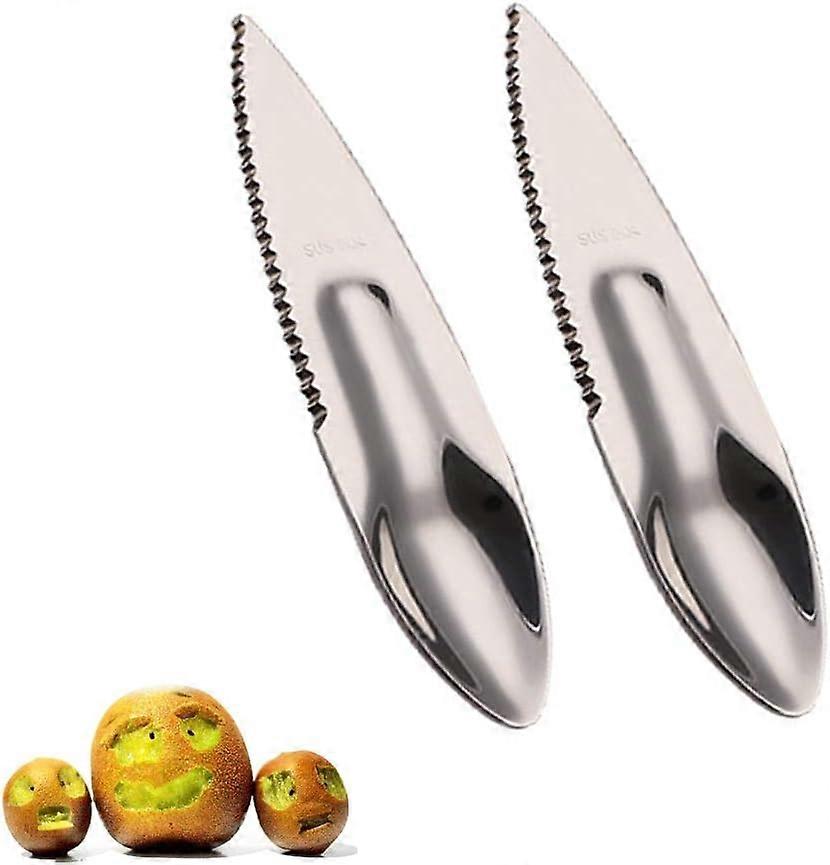 2 Piece Kiwi Spoon,2 in 1 Reusable Avocado Carving Spoon,Stainless Steel Carving Spoon,Suitable for Apple,Grapefruit,Pap