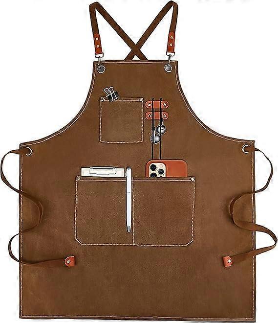 Canvas Work Aprons for Men with Pockets,Adjustable Strap and Large Pockets Apron,Kitchen Cooking Baking Chef Apron