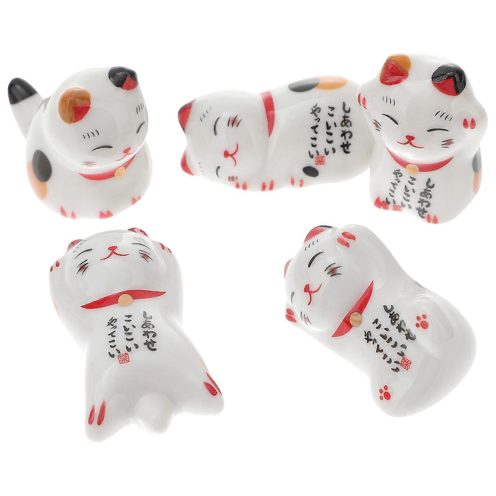 5pcs 5 Styles Ceramic Chopsticks Rests Cat Shape Chopsticks Rack Cartoon Chopsticks Stand Creative Spoon Fork Holder