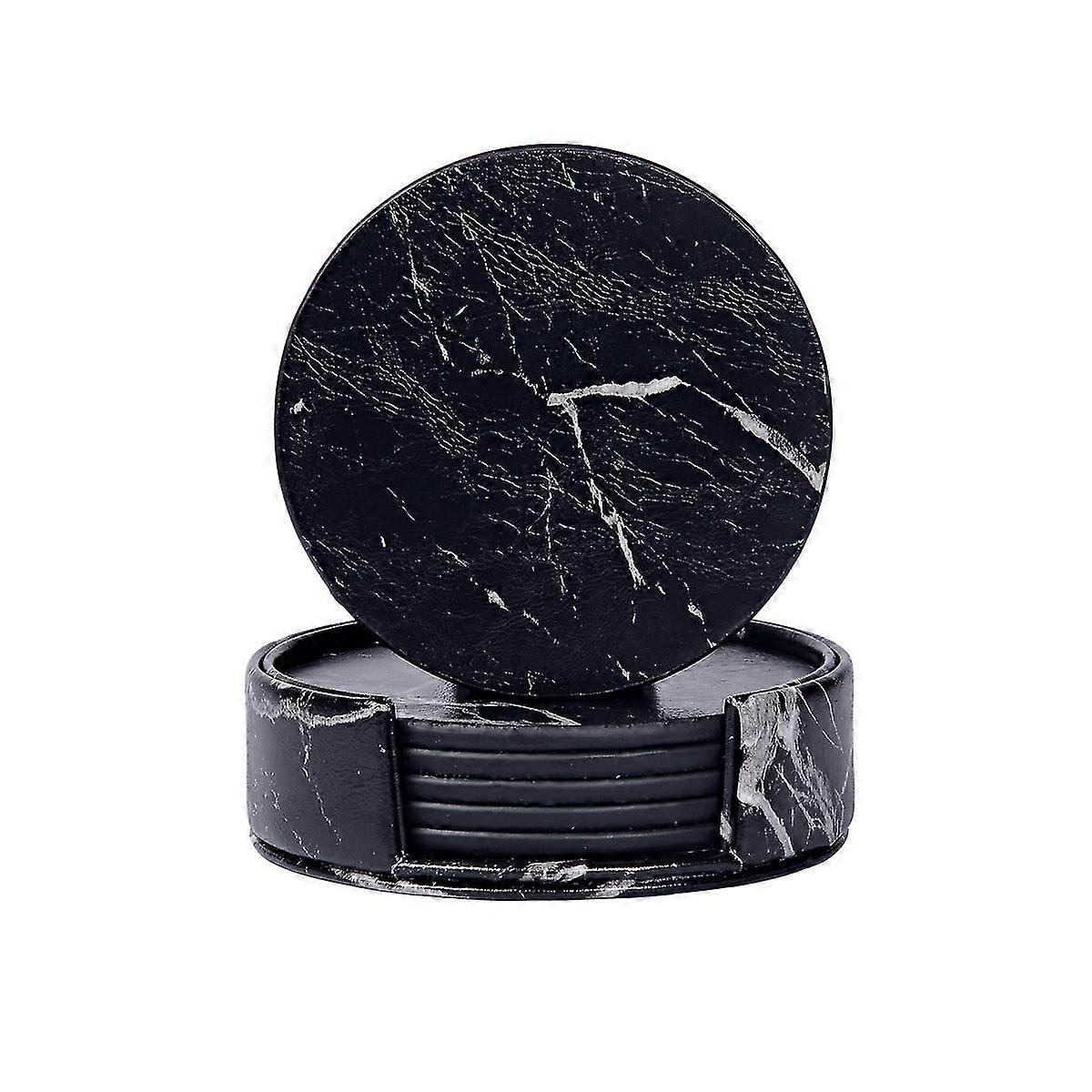Coasters For Drinks,  Marble-Style Absorbent Coasters,PU Material(1Set, Black)
