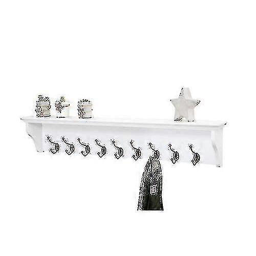 Elegant Wall-Mounted Coat Rack with Crown-Moulded Shelf and Double Hooks