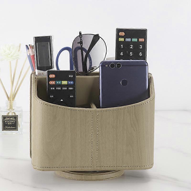 1pc TV Remote Control Holder 360 Degrees Rotatable Leather Remotes Caddy Office Desktop Organizer Storage Box for Home