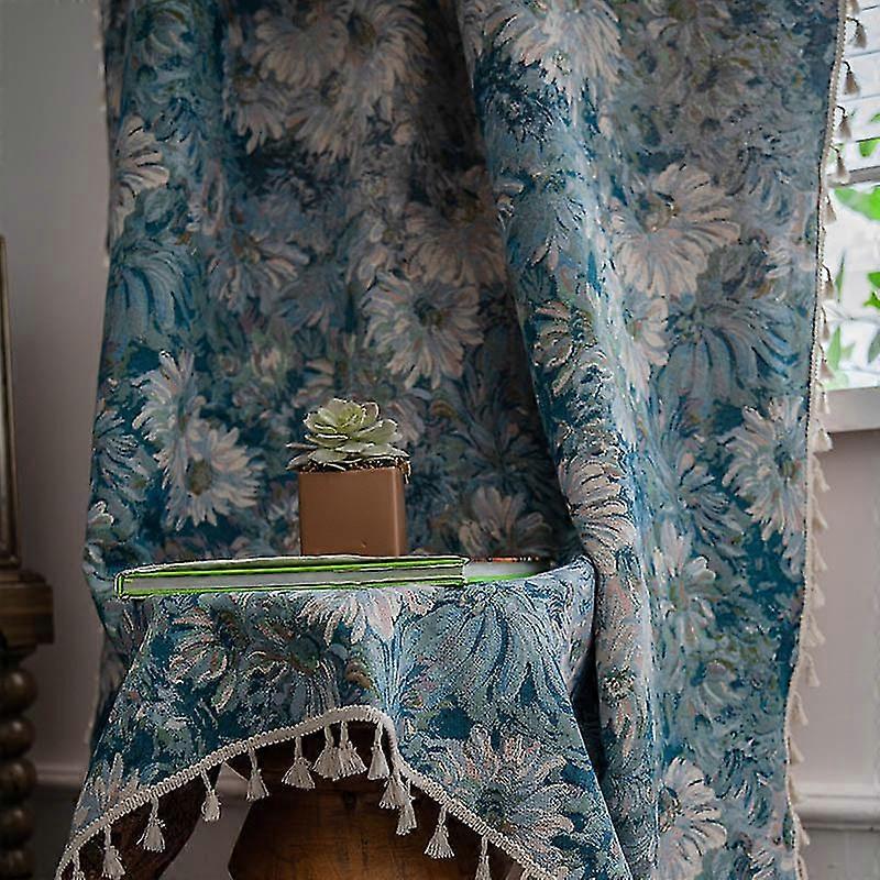 ブルーオイルペインティングカーテンヨーロピアンパストラルスタイルベッドルームベイウィンドウシェーディング S