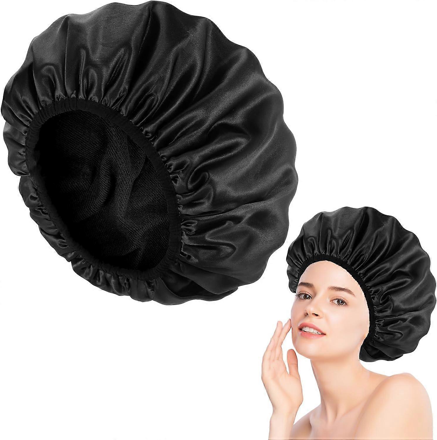 Waterproof Three-Layer Shower Cap, Soft Shower Cap with Microfiber Inner Layer