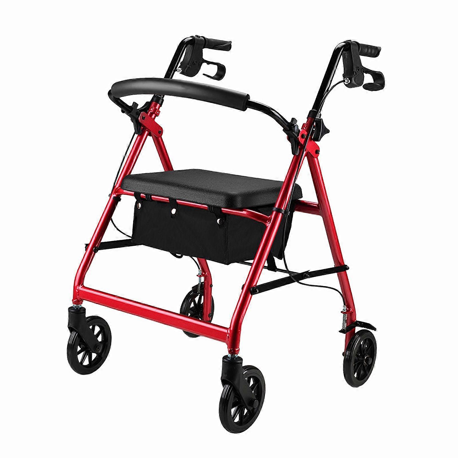 Rollator με κάθισμα ελαφρύ βαρέως τύπου πτυσσόμενο για ηλικιωμένους ηλικιωμένους ενήλικες κόκκινο