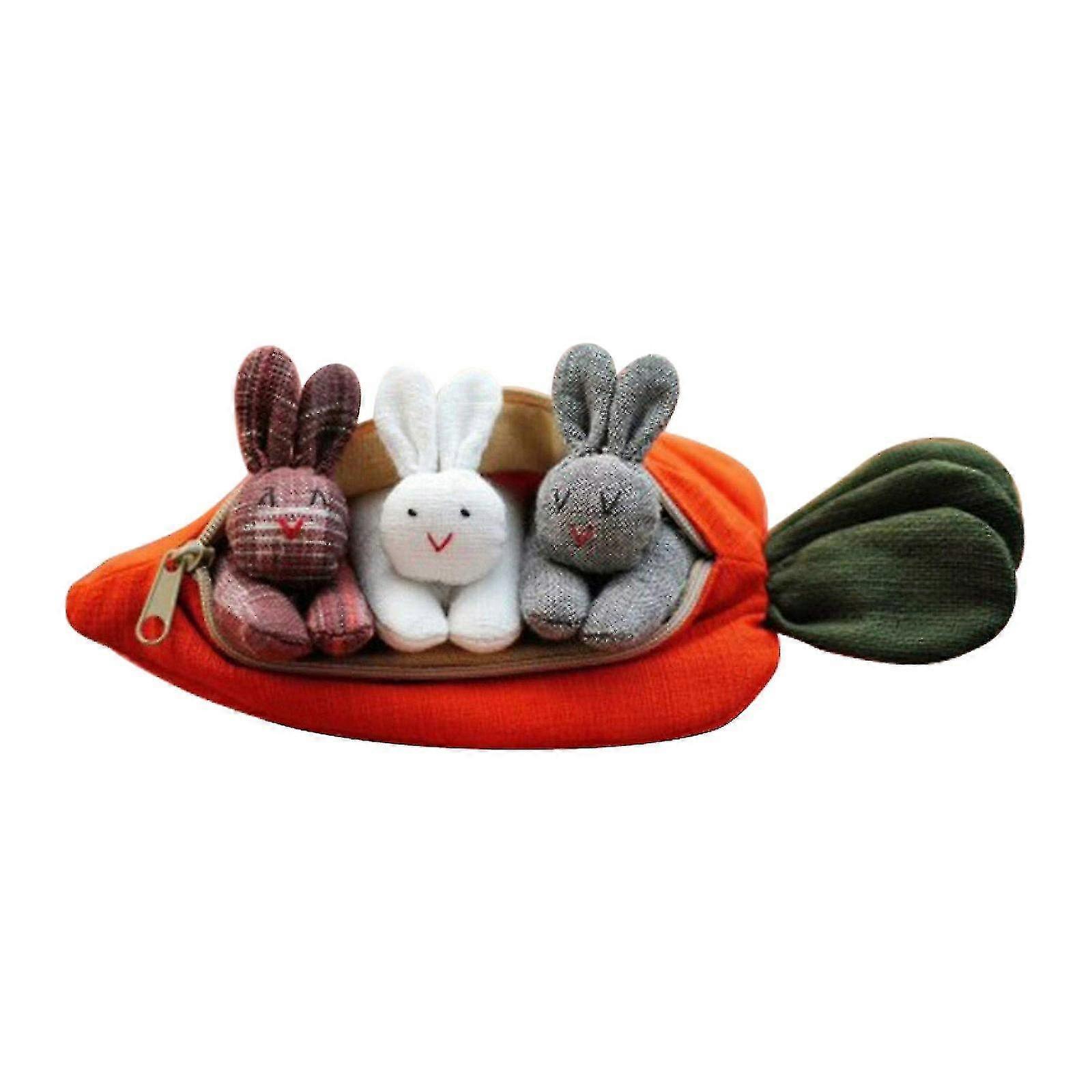 Unzip The Rabbit Doll Toy3 Bunnies In Carrot Purse