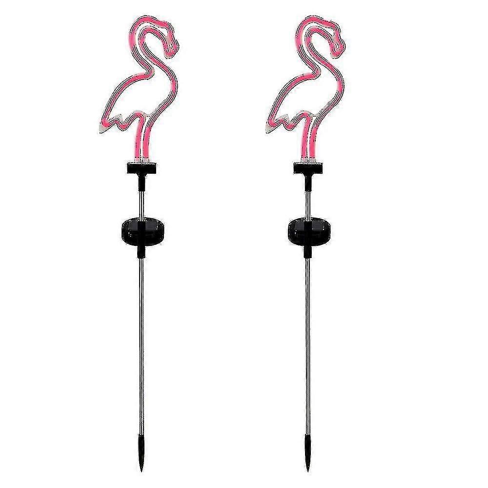 Lot de 2 lampes solaires de jardin en forme de flamant rose fluo pour allées de jardin