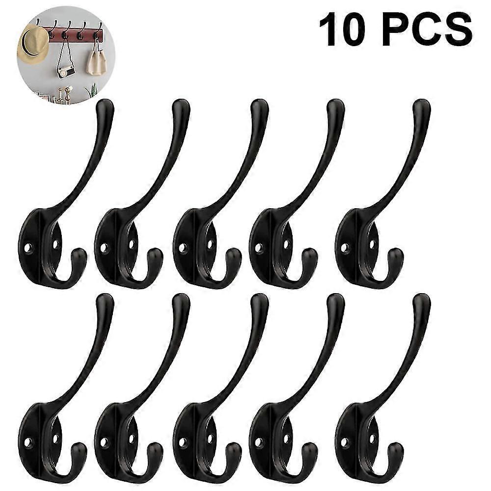 10 Pack Rustic Coat Hooks Wall Mounted Heavy Duty Dual Hooks Retro Double Robe Hooks Utility Hooks With Screws For Hanging Coat, Bag, Hat, Towel, Cup