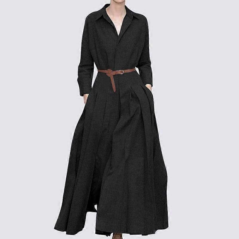 ZANZEA Sukienka damska z długim rękawem i swobodnym kołnierzykiem