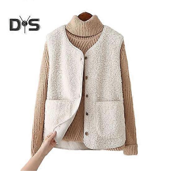 Women Fall Winter Vest Coat Solid Color V Neck Sleeveless Button Closure V Neck Soft Warm Pockets Cardigan Lady Waistcoat