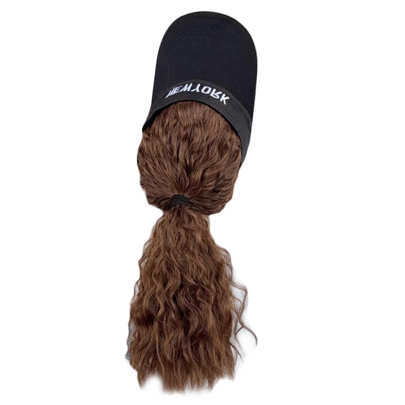 Casquettes de baseball Chapeau de soleil Chapeaux de sport Perruques Extensions de cheveux Queue de cheval pour casque de cosplay avec extensions de cheveux cheveux bouclés châtain clair