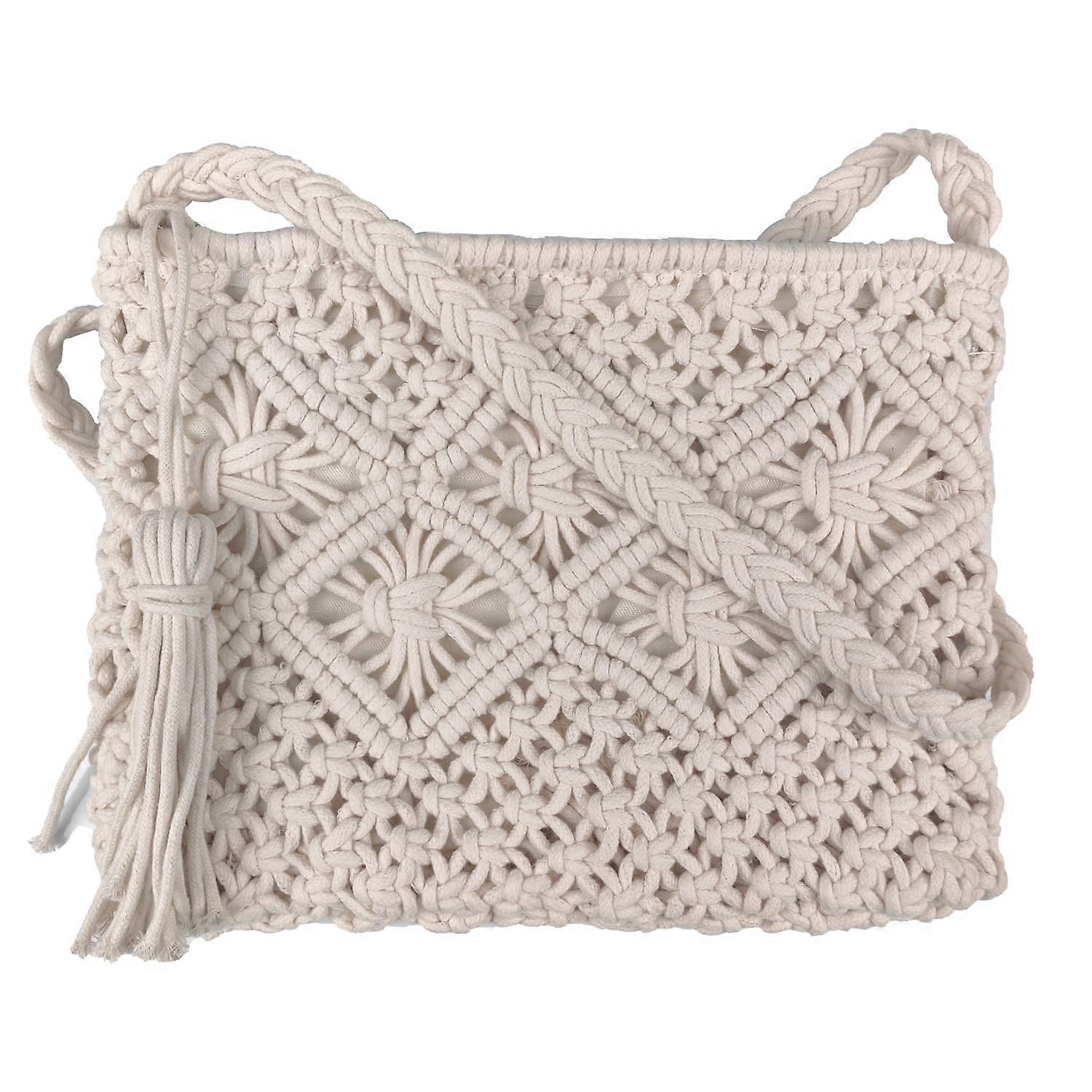 Boho Handwoven Cotton Rope Handbag for Shoulder - Adjustable Strap, Eco-Friendly, Lightweight, Casual Style