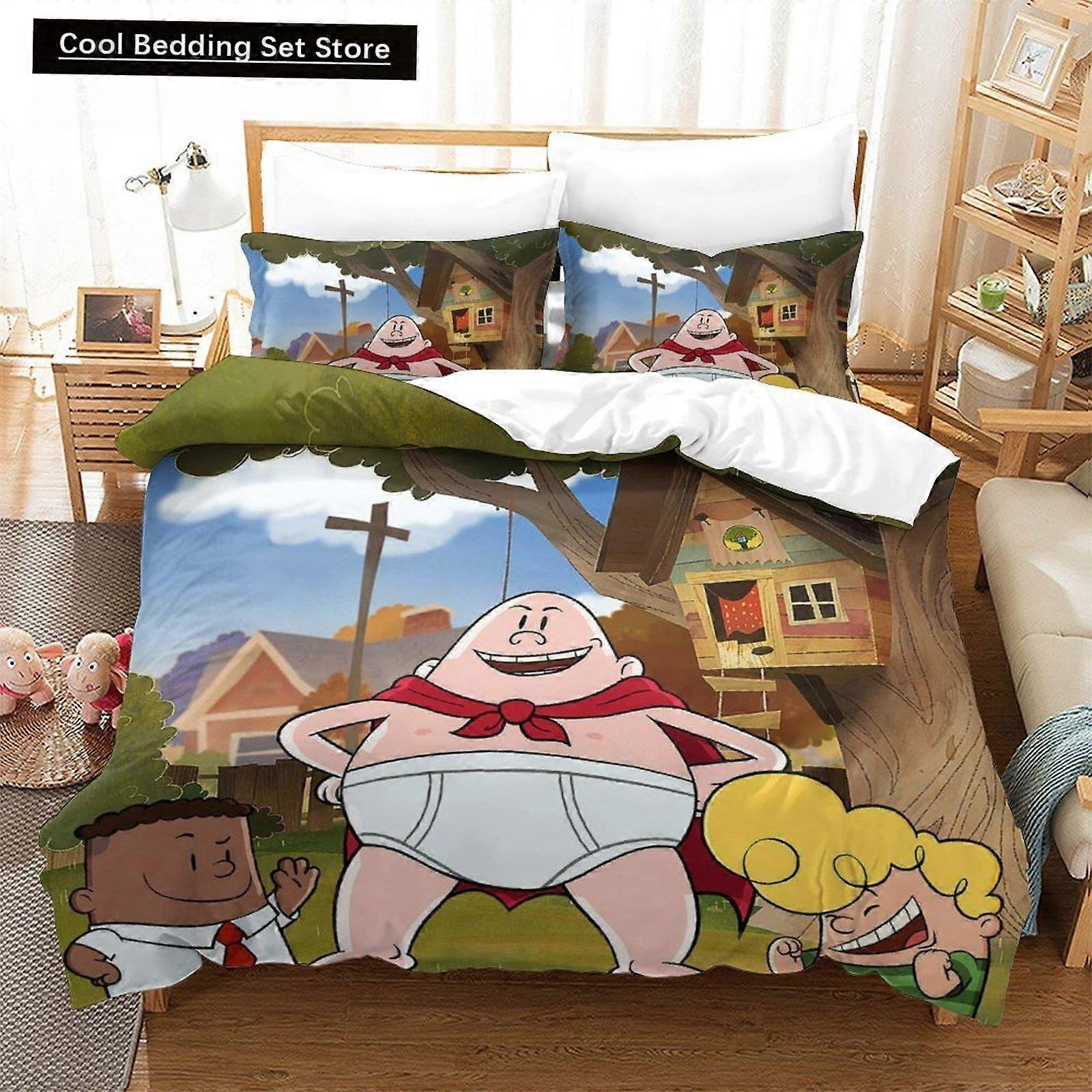 v1294 Bed Sheets Fashion Cartoon Kawaii Captain Underpants Bedding Set Single Twin Full Queen King Size Bed Set Adult Kid Bedroom Duvetcover Sets 3-Pi