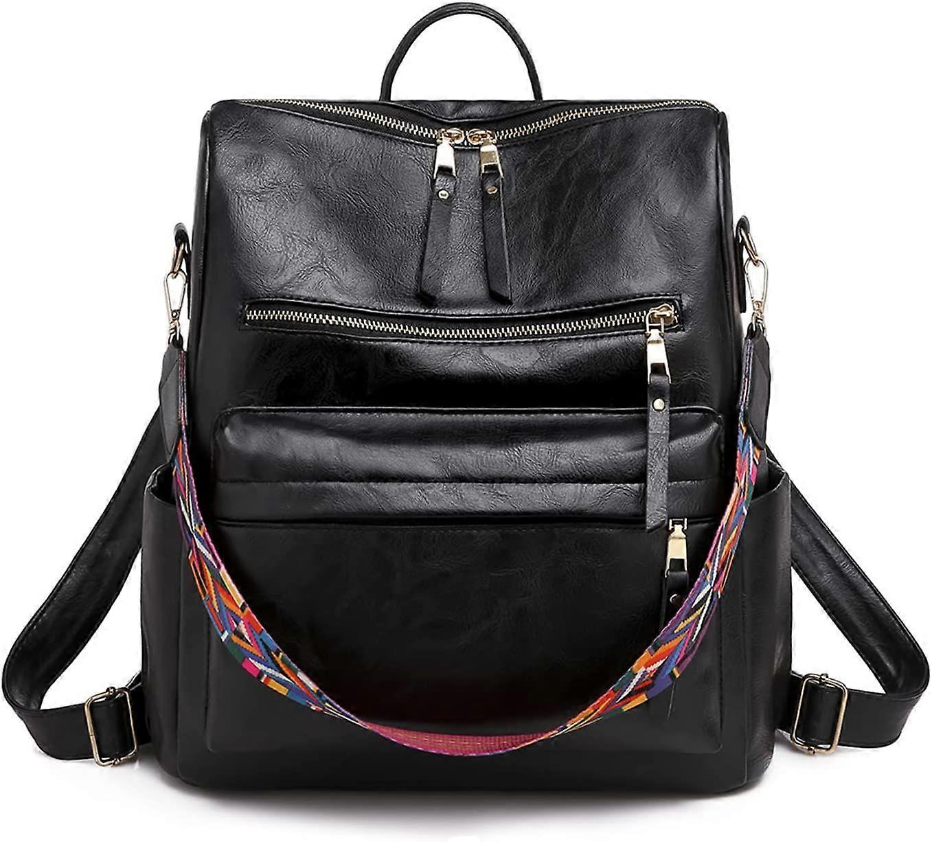 Elegant Women's Leather Backpack,Black