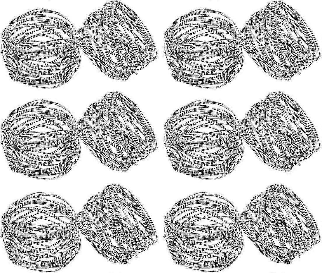 اليدوية الفضة جولة شبكة منديل خواتم حامل لحفلات طاولة الطعام كل يوم ، مجموعة من 12 (الفضة ، 12)