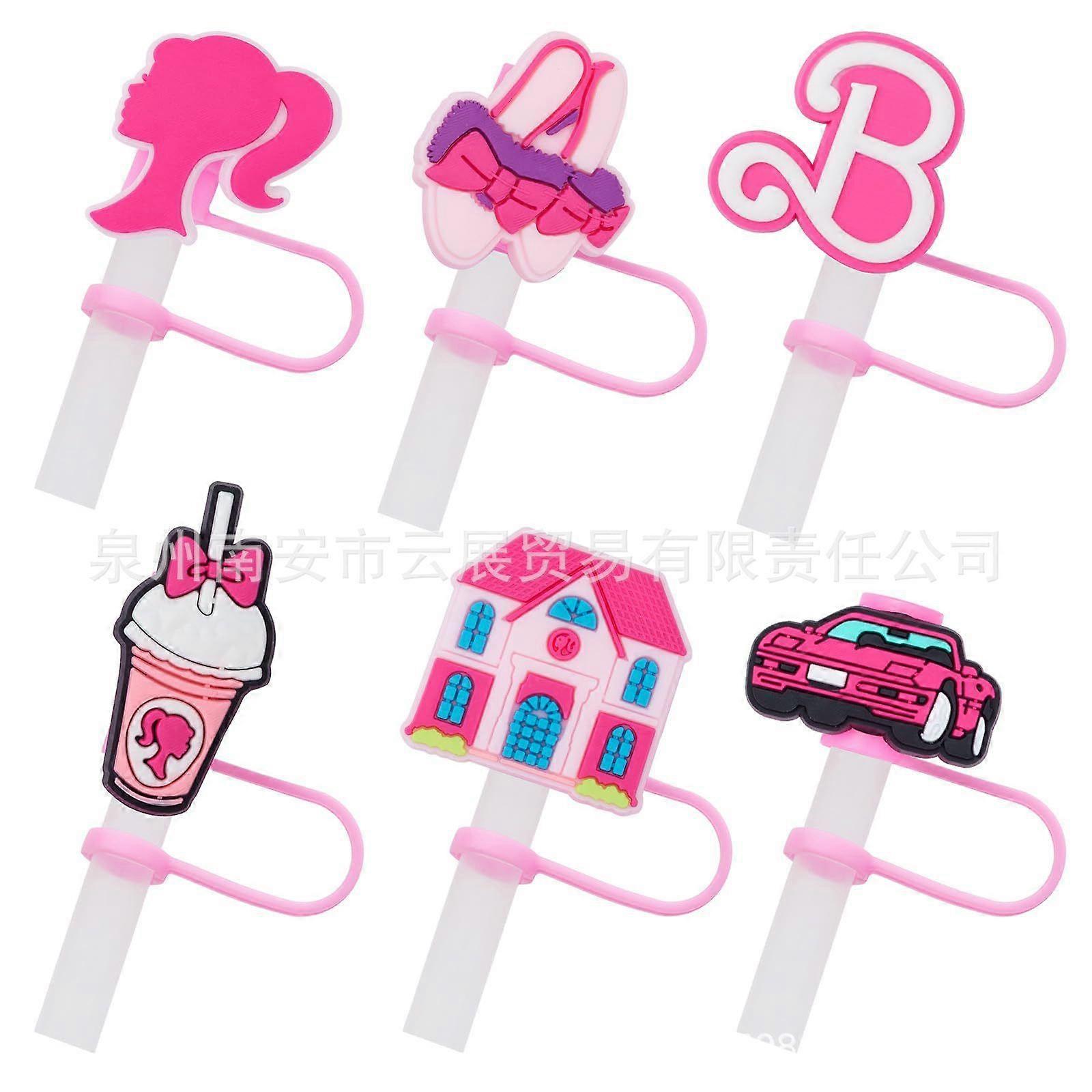 Cup silicone straw cap, 7-8mm reusable cute pink