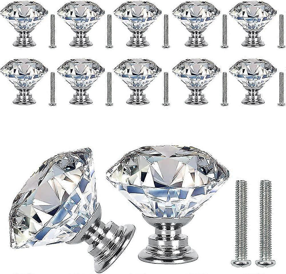 30mm Crystal Door Knobs With Screws, Set Of 12 Clear Crystal Cabinet Knobs