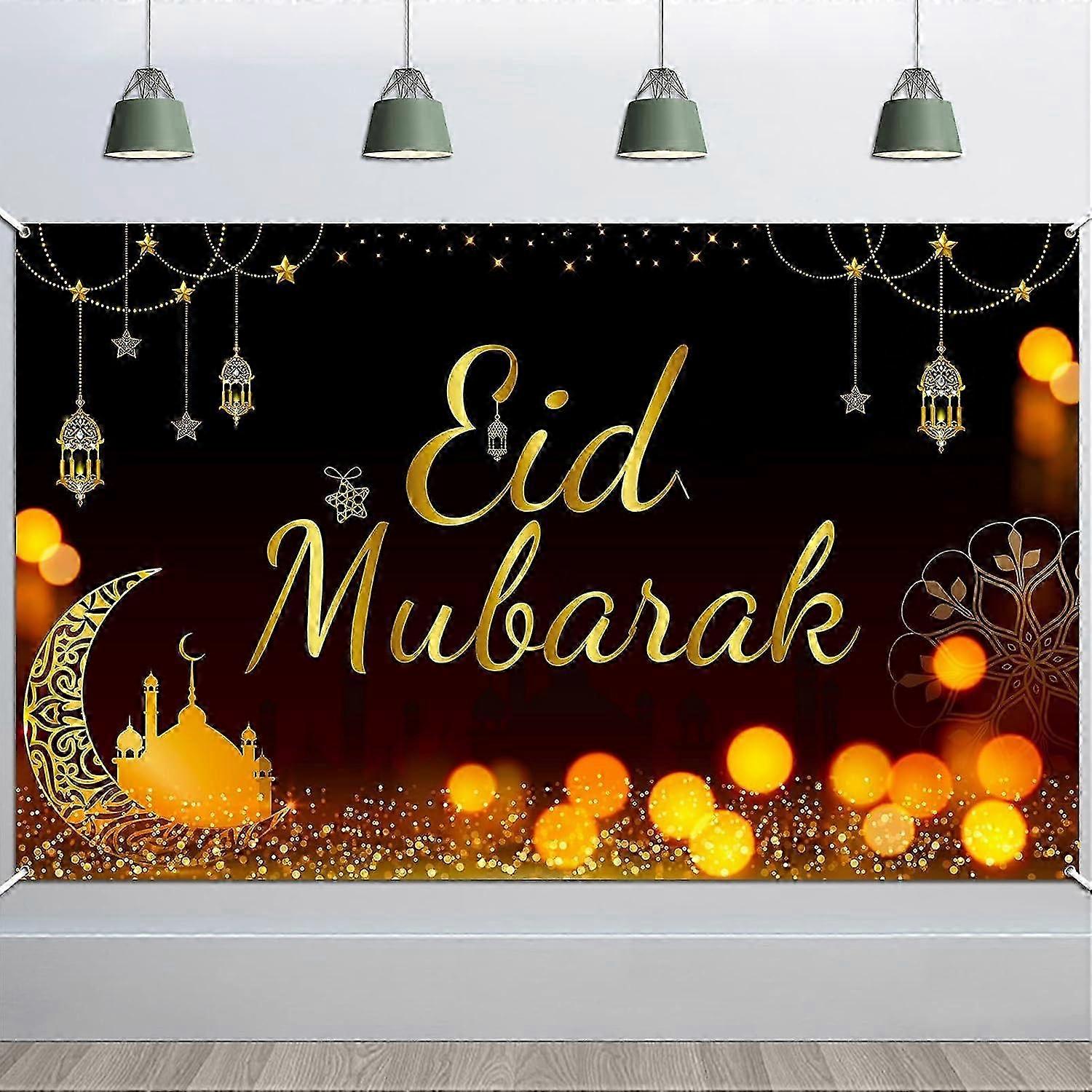 Eid Mubarak Banner for Eid Mubarak Decorations Black Gold Fabric Eid Mubarak Backdrop Eid Banner