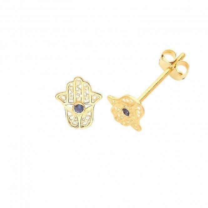 9ct Yellow Gold Hamsa Studs With Stones ES678