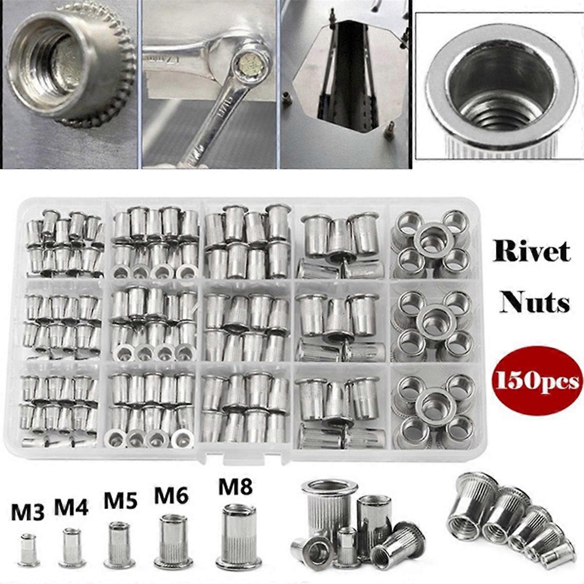 150 STÜCKE Nietmuttern Zange Dorn Kit M3 // M5 / M6 / M8 Mutter Niet Dorne Reparaturwerkzeug Mutter Nietzange Set w