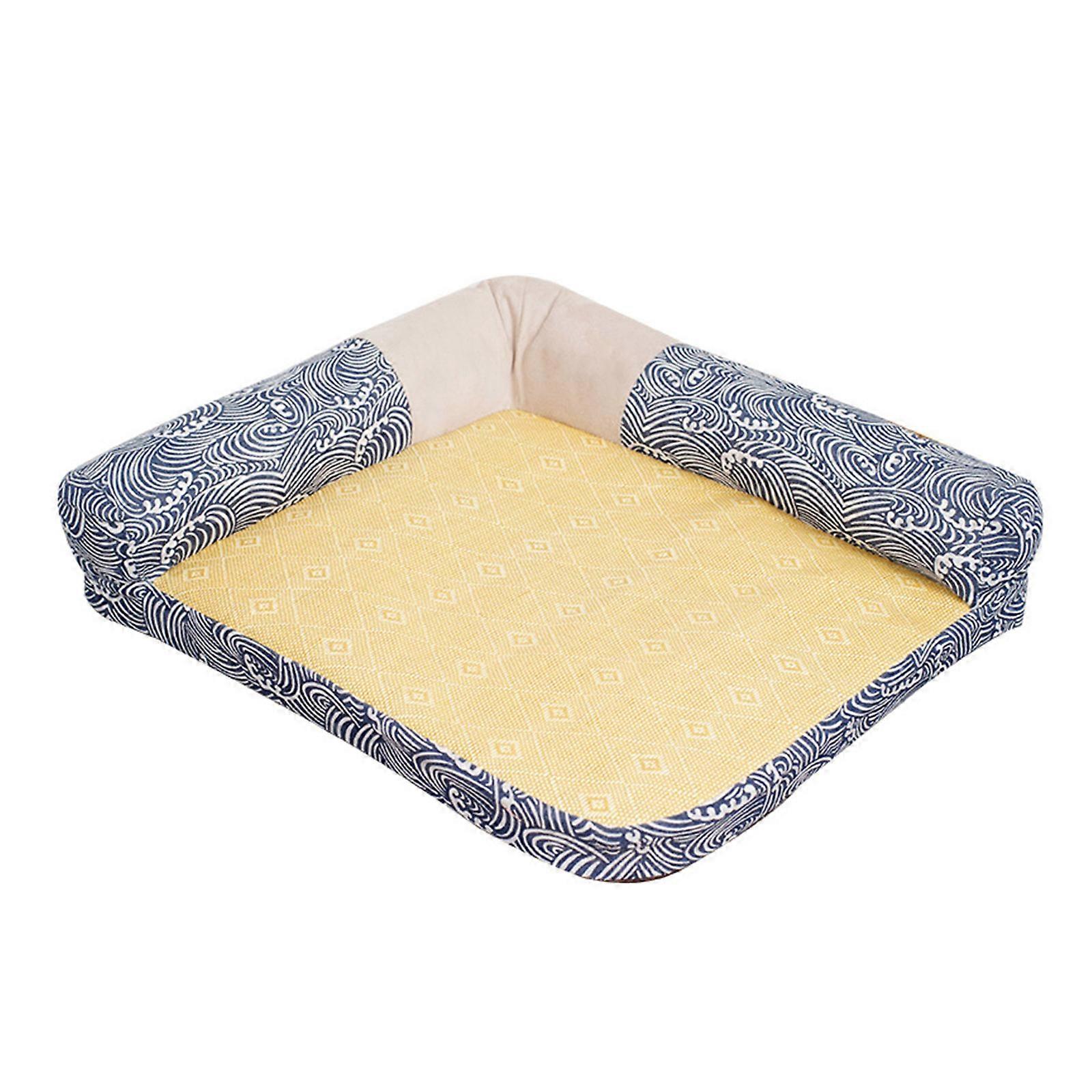Summer Cats Cooling Mat Pet Napping Pads Non-Slip Bottom Crates Bed Woven-Rattan Sofa Lounger Beds Keep Pets Cooling