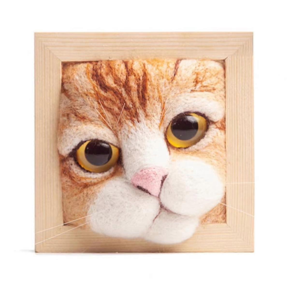 Lovely Cat Head Doll Knitting Kit with Photo Frame Ornaments and Base, Wool Felt Interactive Home C