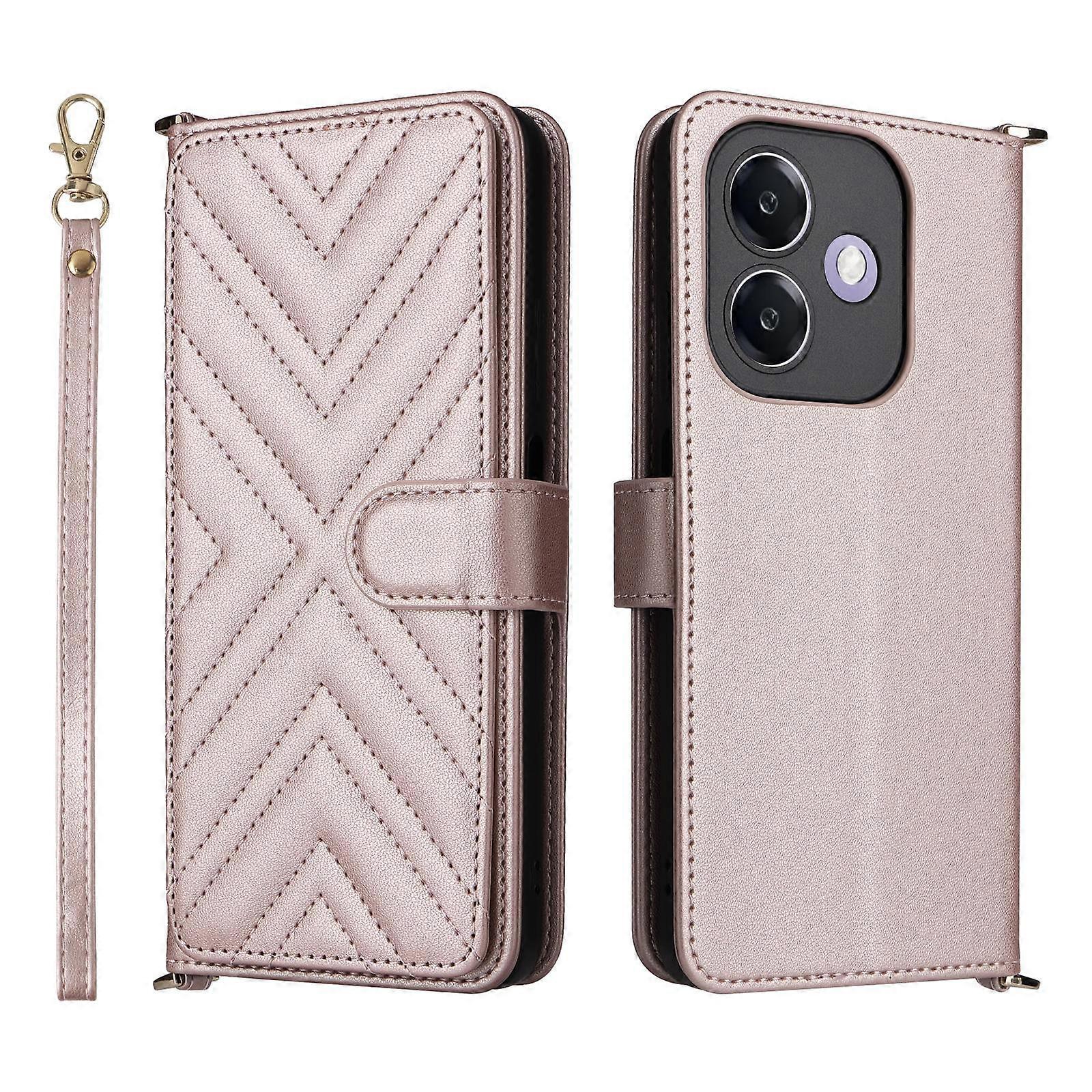 Multifunctional 6-Card Slots Leather Phone Case with Wrist Strap