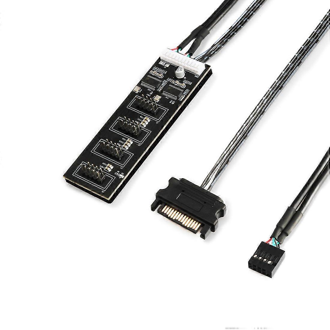 Motherboard 9pin USB Header Splitter with SATA Power Cable for RGB Light Internal USB Hub Extension USB 2.0 Splitter Connector Cable Cord