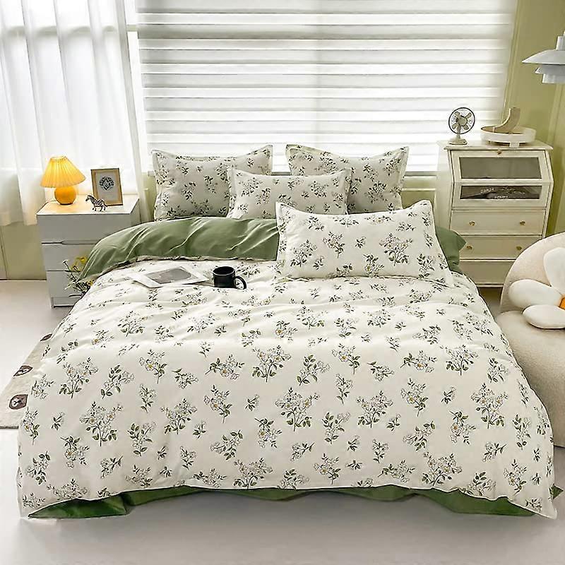 4 Pieces Bedding Set Reversible Soft Flower Easy Care Breathable and Queen Size