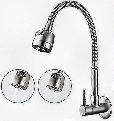 Wall Mount 360 Swivel Kitchen Faucet with Single Lever Cold Water Sink Mixer Tap for Modern Home