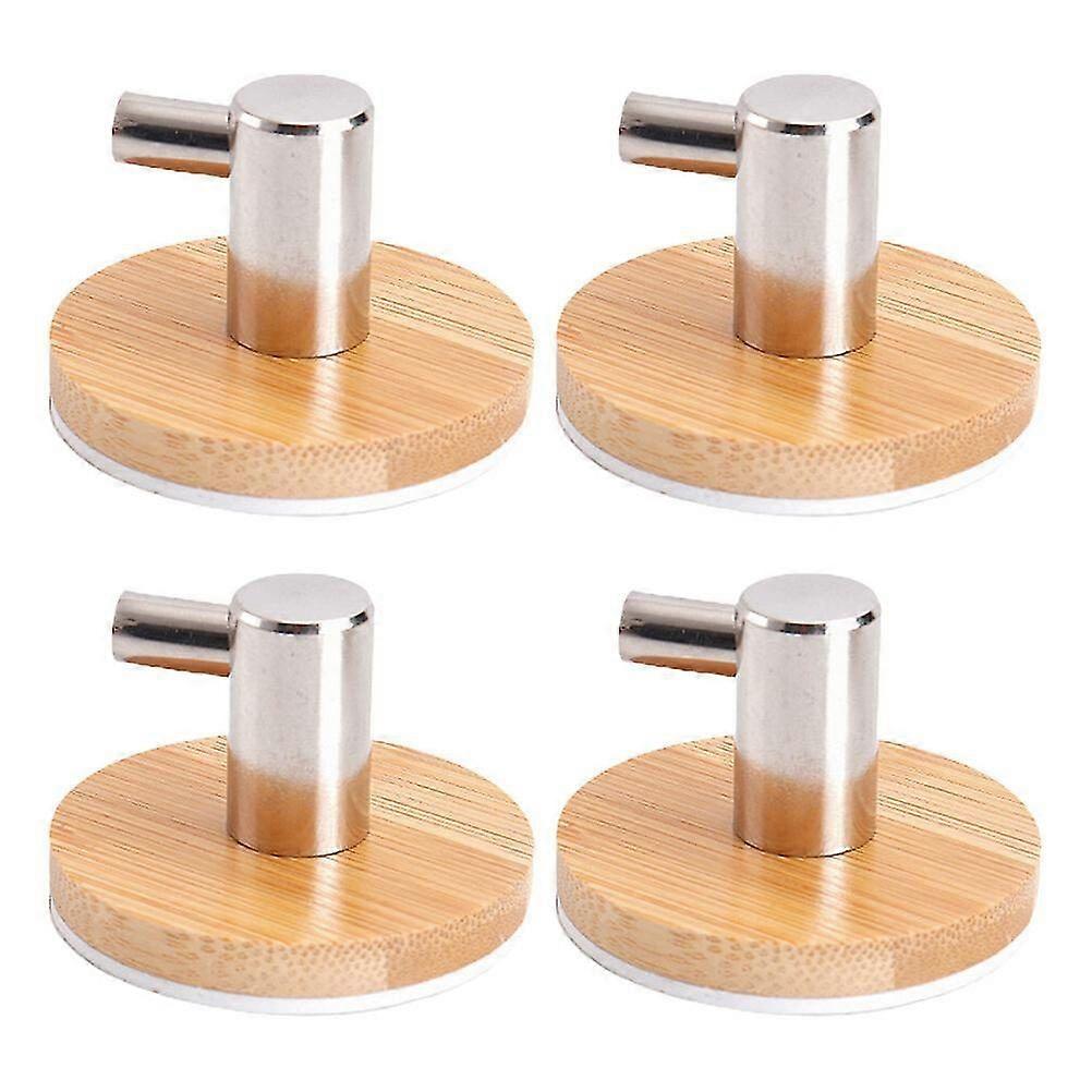 4 قطع من الخيزران الحديث والفولاذ المقاوم للصدأ خطافات الحائط - لاصق قوي ، مقاوم للصدأ ، سهل التركيب لديكور المنزل