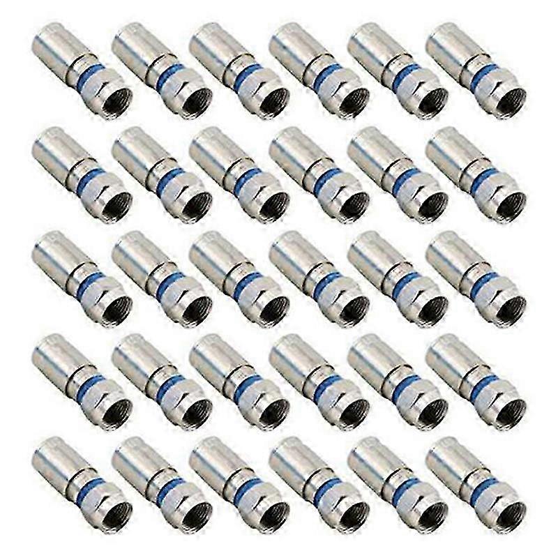 30Pcs RG6 F Compression Connector RF Wire Connector Solderless Adapter Blue