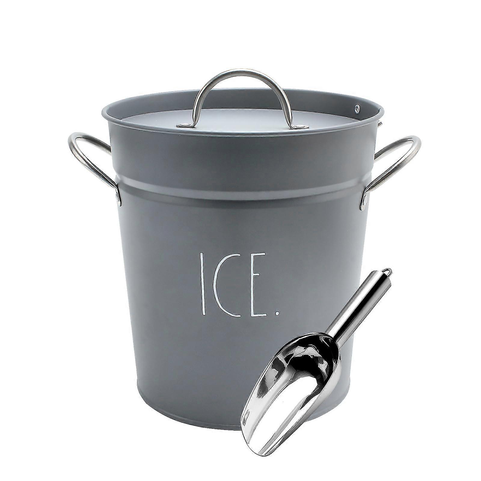 Ice bucket with scoop - stainless steel bucket with handle, lid and ice bucket - 4 QT. (gray)