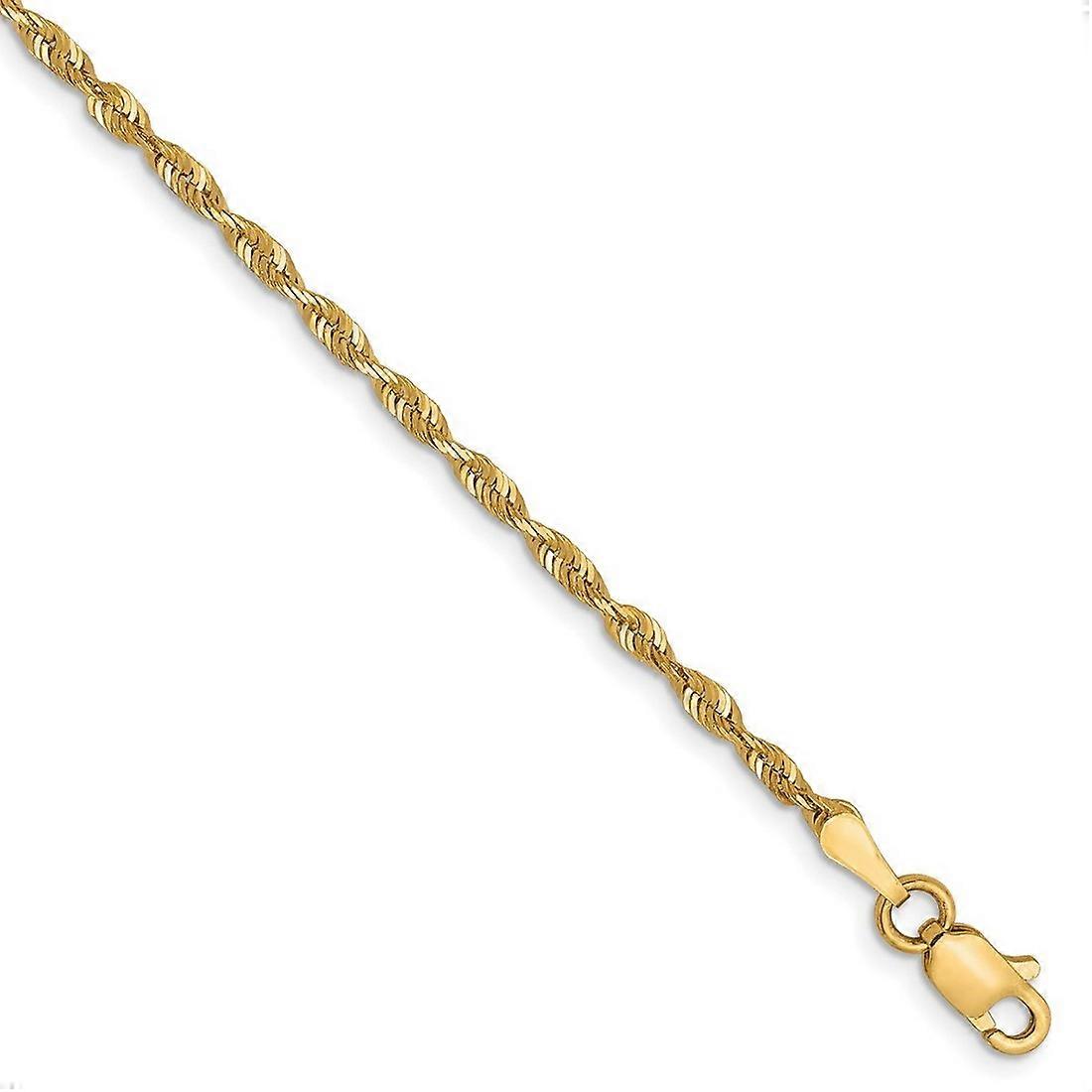 Or jaune 10 carats 2 mm Sparkle Cut Bracelet à maillons léger en corde pour femmes et hommes - Longueur : 7 à 8